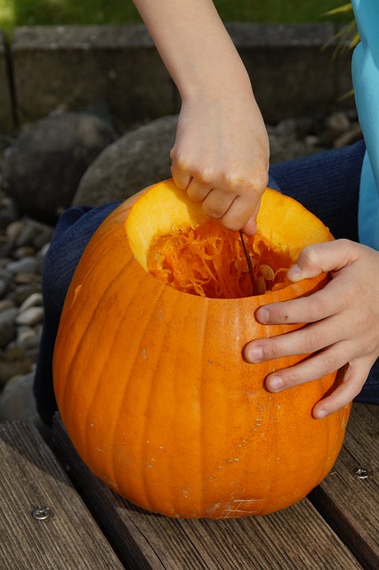 An emptied pumpkin is a great pot for a novice gardener to look sophisticated